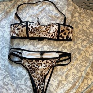 Kendall & Kylie Animal Print Bikini with Black Trim